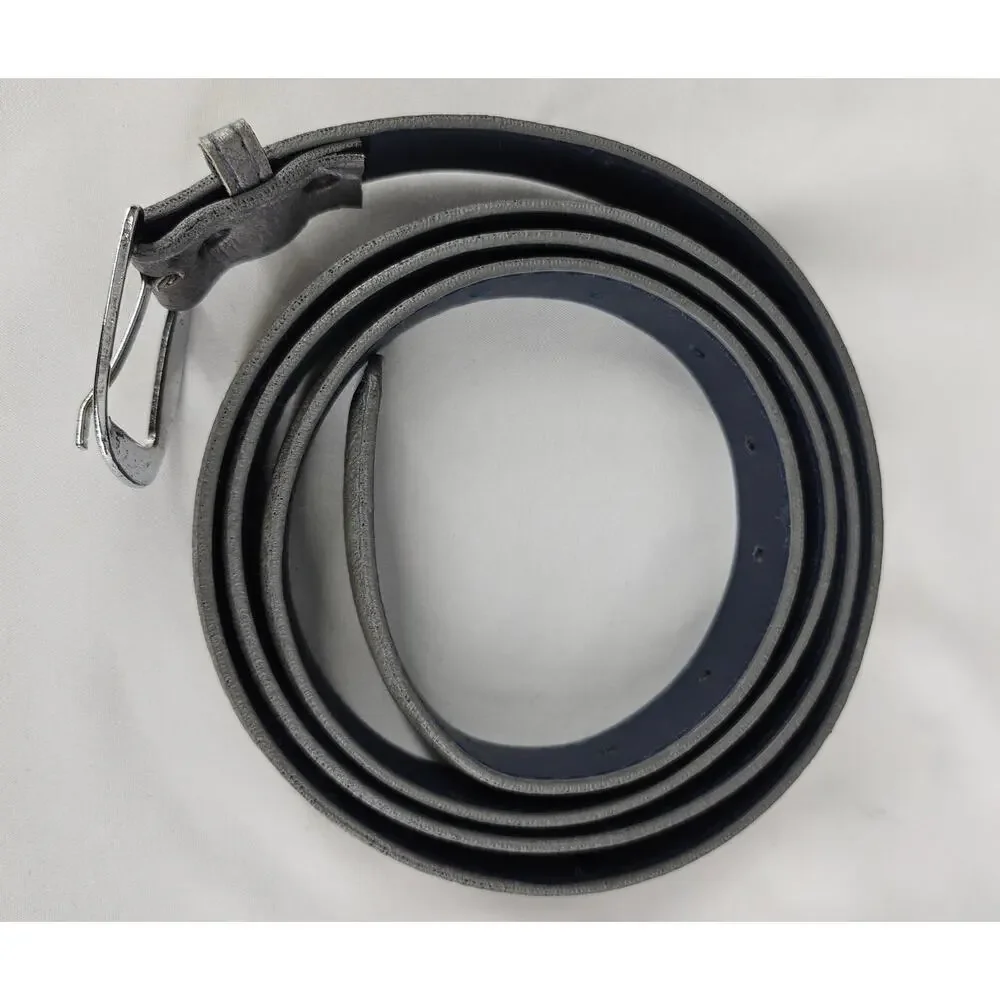 MEN'S VINTAGE GRAY FAUX LEATHER SLIM BELT WITH CHROME BUCKLE 46